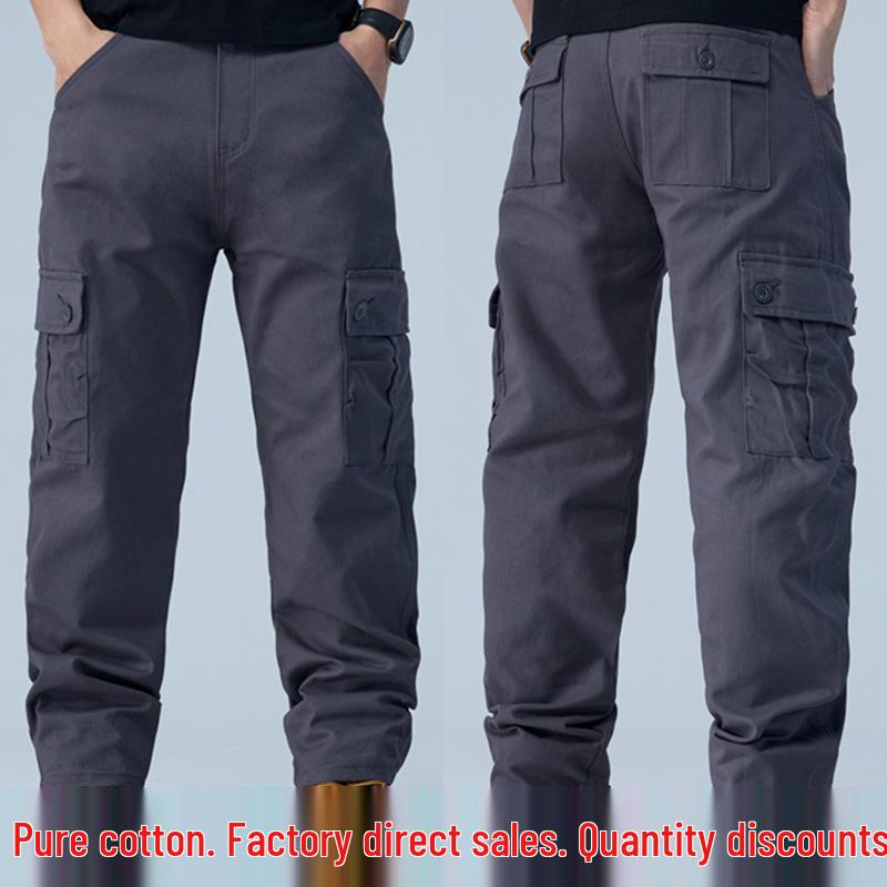 Men's Straight-Leg Pure Cotton Multi-Pocket Work Pants