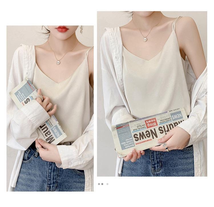 2025 Damski Biały Satynowy Top na Ramiączkach - Imitacja Jedwabiu, Piękne Plecy, Letnia Warstwa