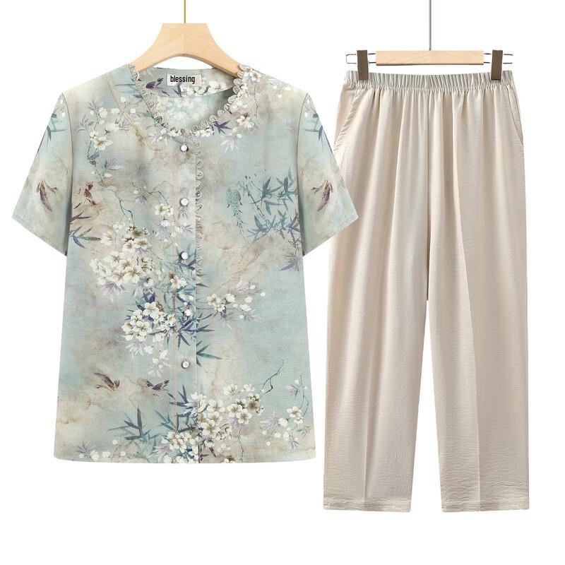Elegant New Chinese Style Floral Short Sleeve Top