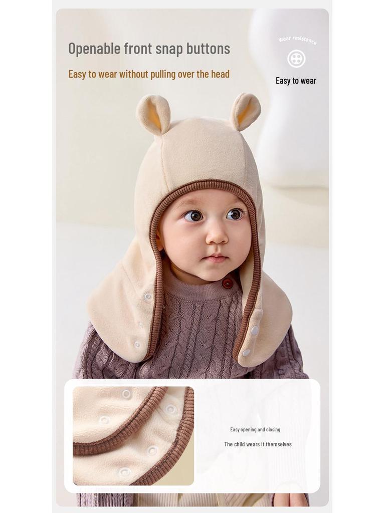 Thick Fleece-Lined Baby Hat with Ear and Neck Protection for Boys and Girls - Windproof for Autumn and Winter