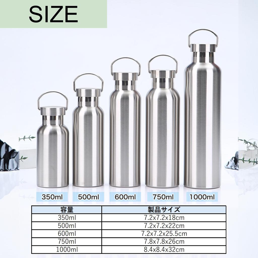 Asdays Thermos, Insulated Water Bottle, Stainless Steel Water Bottle, Leak-Proof, Silver (1000ml)