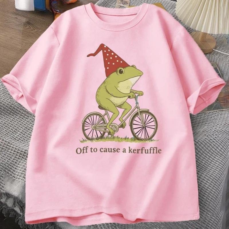 Off To Cause A Kerfuffle Frog T-Shirt Funny Weirdcore Sayings Unique Tshirt Adults Joker Women Graphic Tee Women Summer Tops Y2K
