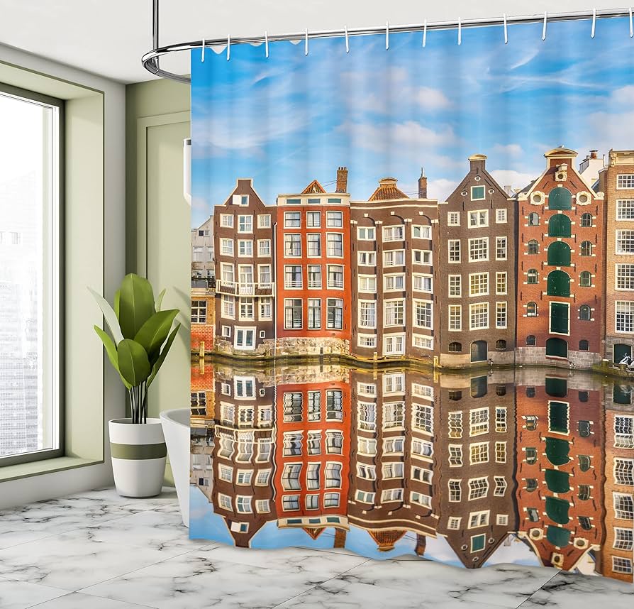 Building Shower Curtain Cityscape Urban Architecture Geometry Modern Art Bathroom Decor Bathtub Shower Curtain Liner With Hooks