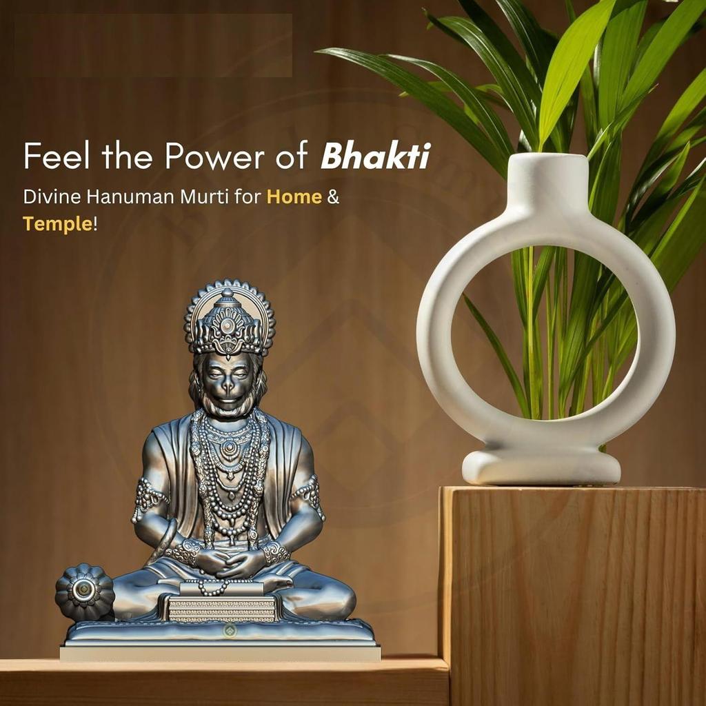 Bajrangbali Hanuman ji Idol Statue murti for Car Dashboard Home Decoration Puja Mandir Silver Color