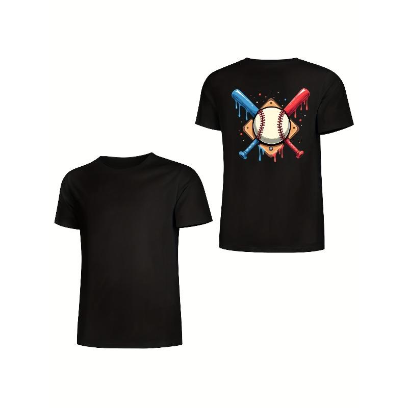 European sizes Men's Baseball Graphic T-Shirt - Funny Back Print Tee  - Heavyweight  Fabric - Black Shirt for Sports Fans