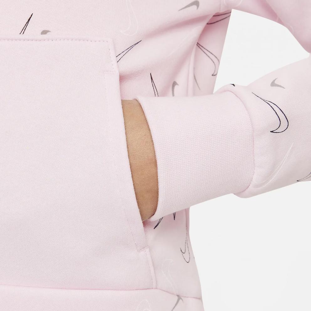 Nike Kids Logo Print Sports Casual Long Sleeve Hoodie Kids Hoodies Pink DD7377-663