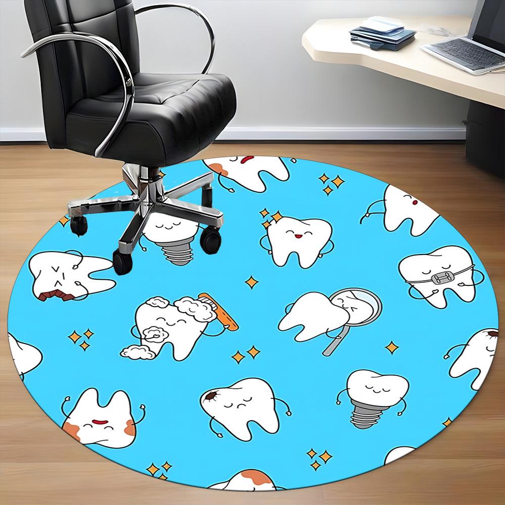 1pc Tooth Illustration Office Round Rug, Carpet for Office, Gaming, Lightweight Round Floor Mat yy260208045