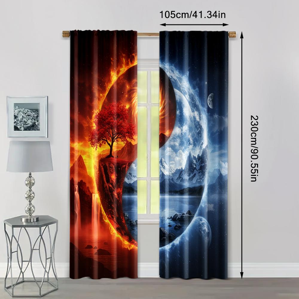2pc, Curtains Yin and Yang Polyester,Without Electricity Festive Holiday Suitable for Holiday Parties, Home Decor