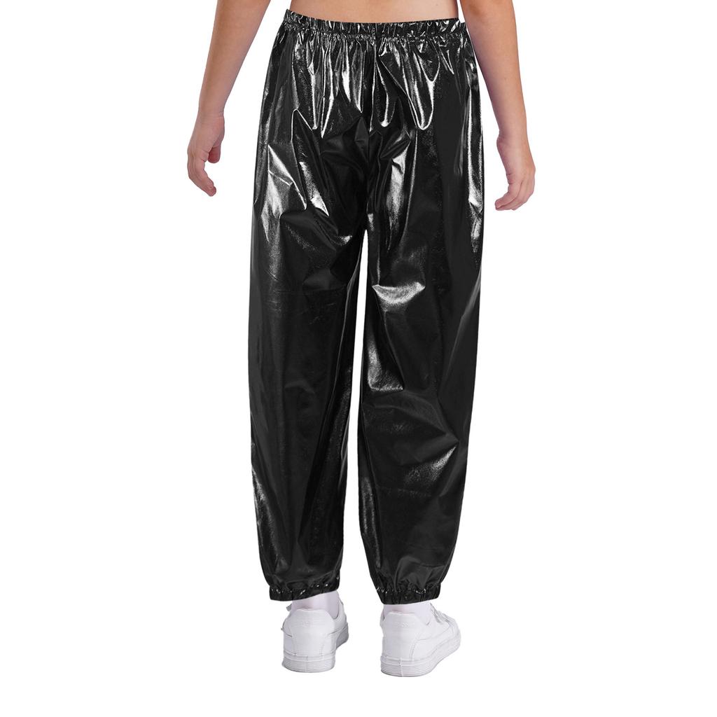 Unisex Kinder Metallische Hosen Elastischer Bund Glänzende Hosen Jazz Tanz Cheerleading Bühnenauftritt Hosen