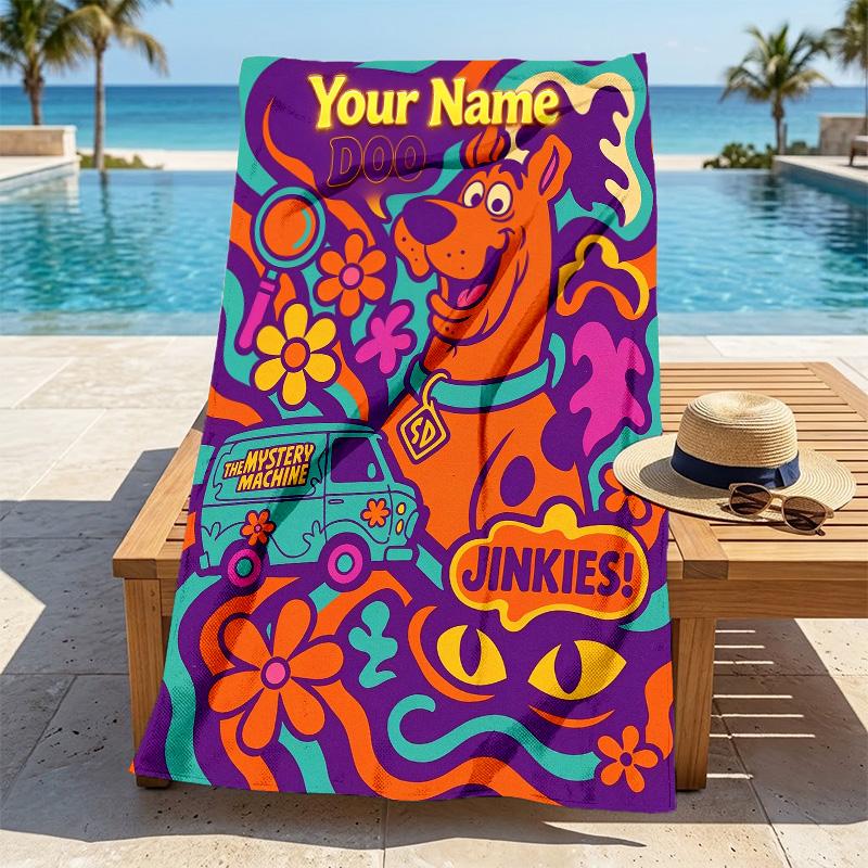 Custom Name Mystery Machine Stylish Digital Printing Beach Towel Quick‑Drying Absorbent Blanket for Beach Pool Gym Travel