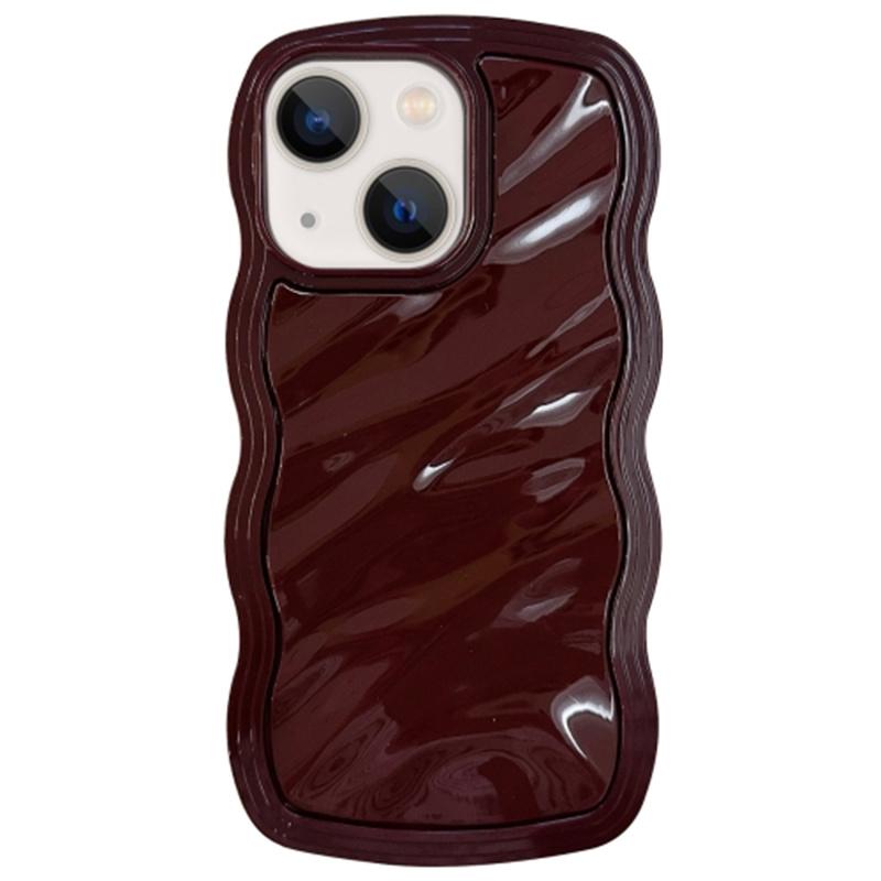 

For iPhone 13 TPU Case Water Ripple Wave Frame Protective Phone Cover Wine Red