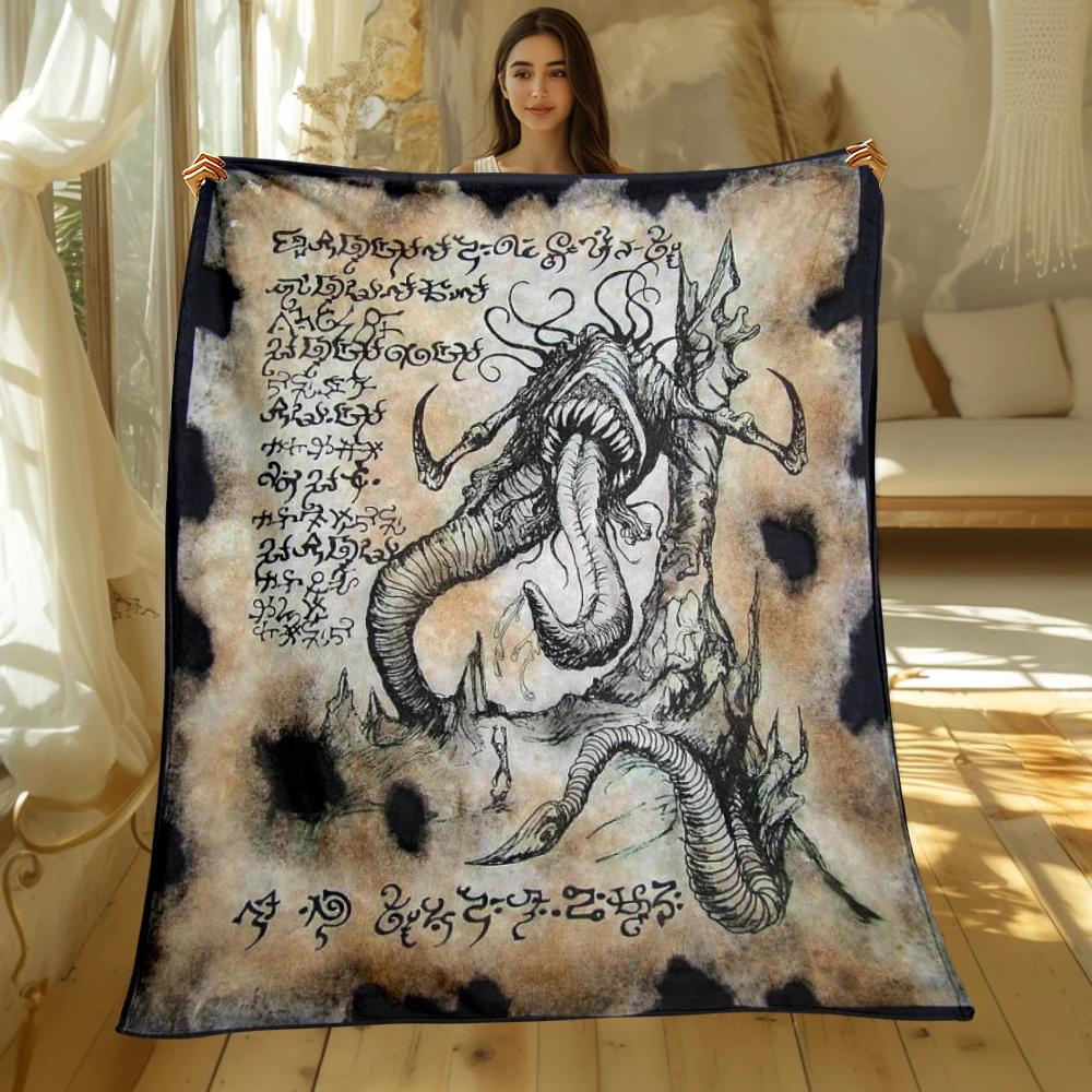 Book of Cthulhu Print Four Seasons Blanket Sofa Bed Cover Soft and Fluffy Blanket Soft Warm Flannel Throw Blanket Gift Art