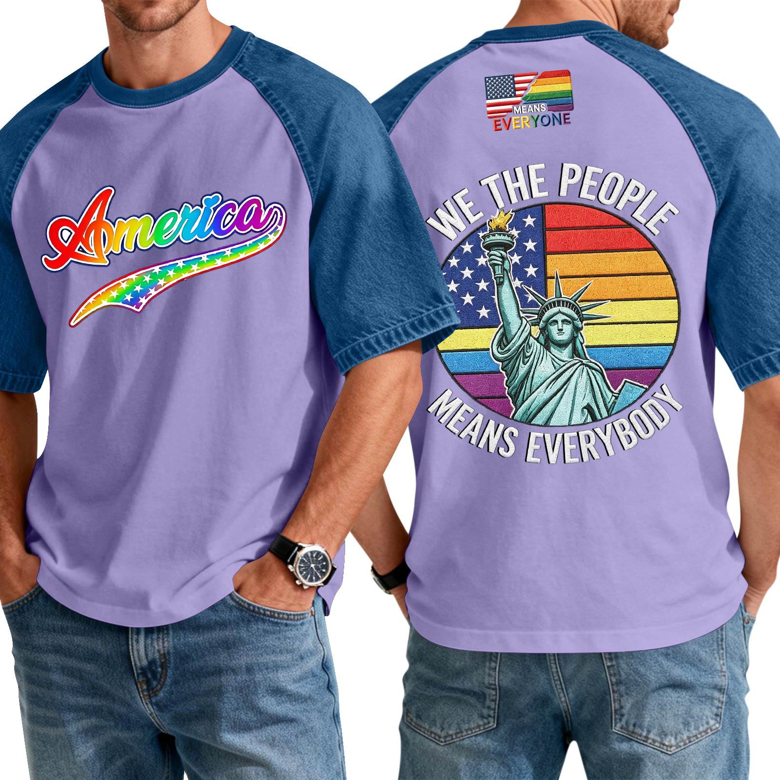 

Men s Casual Short Sleeve T Shirt Denim Patchwork Top with Printed Graphic Design Comfortable Fit for Everyday Wear M
