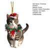 Christmas Pendant 2D Acrylic Cat Wearing Xmas Wreath Charm Car Hanging Ornament Home Office