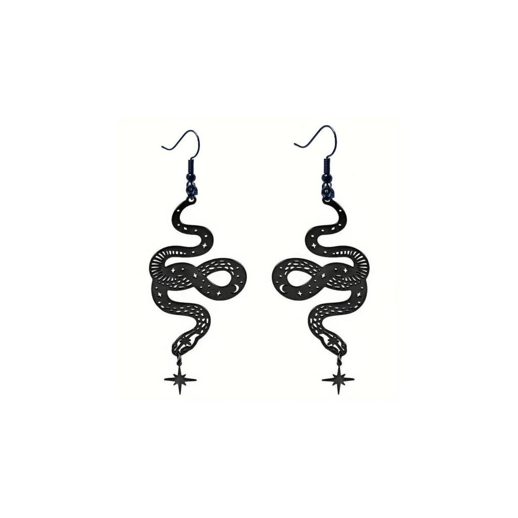 Retro Black Snake Earrings - European & American Style, Versatile Street Wear, Hip Hop Inspired