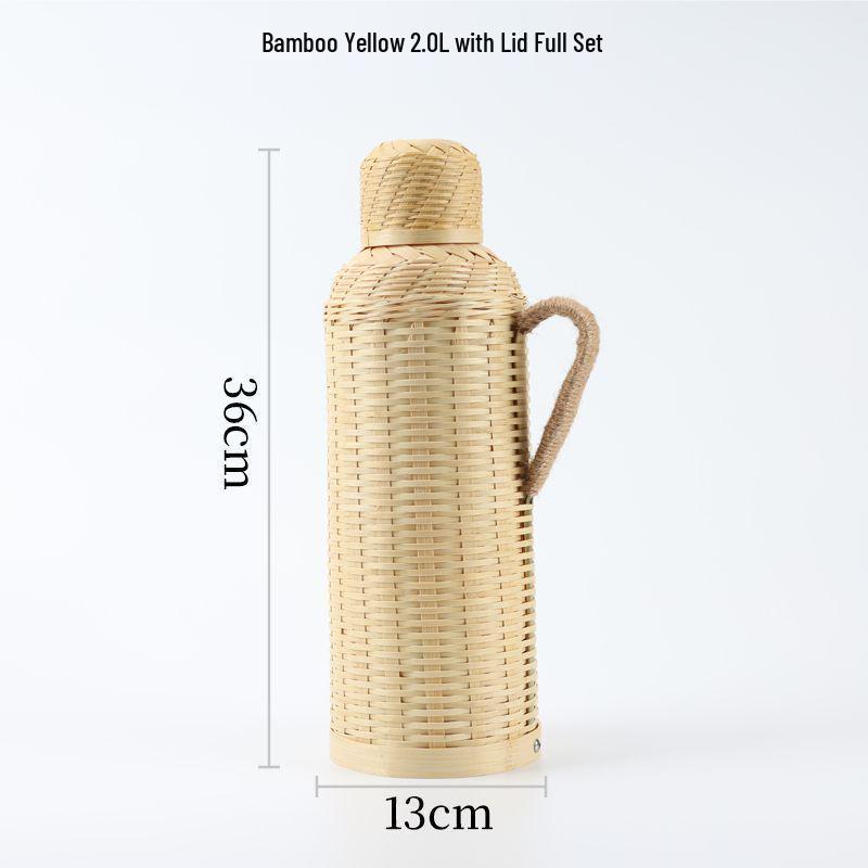 Retro Bamboo Woven Thermos: Nostalgic Glass Liner Insulated Kettle