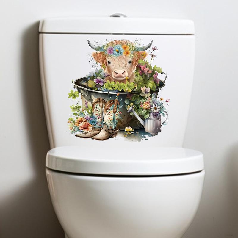 Cute Little Cow Sticker Cartoon Waterproof Bathroom Toilet Decoration Self Adhesive Decals