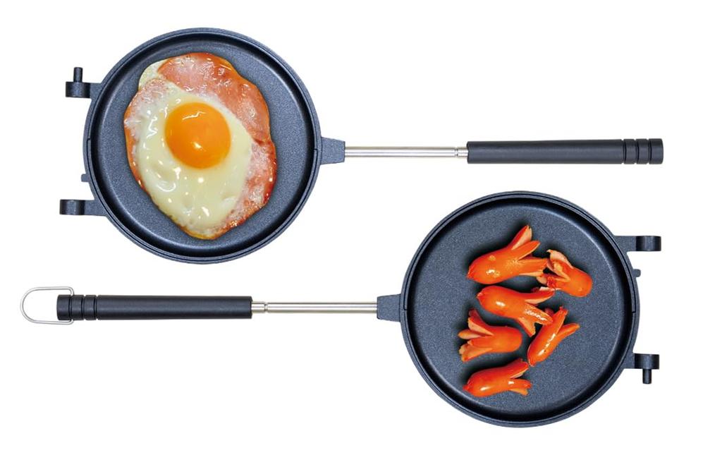 Direct-heat pancake maker with detachable handle, separate top and bottom sections, single-serving, lightweight, non-stick coating, easy to clean, ful