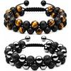 WFJ Obsidian Hämatit Dreifachschutz Armbänder Set - Tigerauge Perlen Natürlicher Stein Armband für Männer Frauen Edelstein (10 MM)