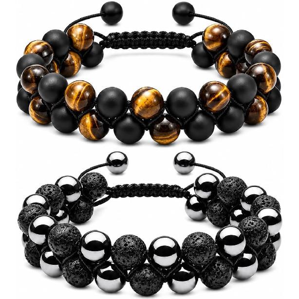 WFJ Obsidian Hämatit Dreifachschutz Armbänder Set - Tigerauge Perlen Natürlicher Stein Armband für Männer Frauen Edelstein (10 MM)