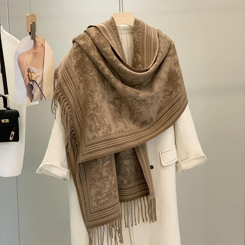 Women's Double-Sided Faux Cashmere Tassel Shawl - Warm, Thick High-End Autumn & Winter Scarf