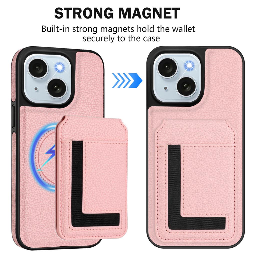 For iPhone 15 Plus Magnetic Case TPU + PU Leather Phone Back Cover with Detachable Card Holder