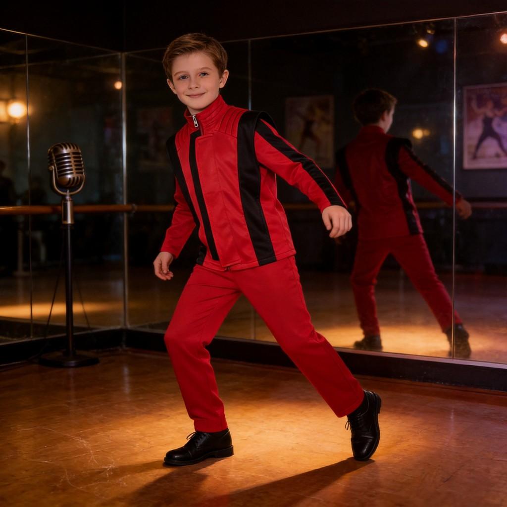 Completo Rosso Cosplay di Michael Jackson per Role Play ed Eventi Anime