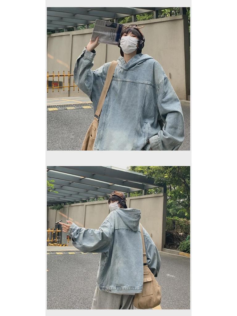 2023 Retro Washed Denim Hoodie Jacket - Unisex High Street Style