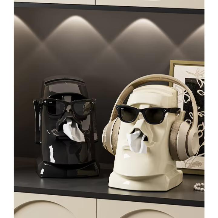Shinest Eco-friendly Vinyl 2025 Creative Modern Art Moai Tissue Box Multifunctional Home Office Accessory Headphone Glasses