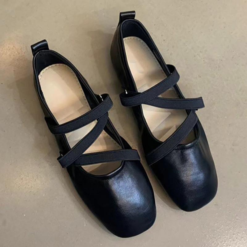 Fashion French Retro Elegant Women Flat Shoes 2025 Mary Jane New Round Toe Temperament Ballet Shoes Cross Buckle Shallow Soft Sole Shoes