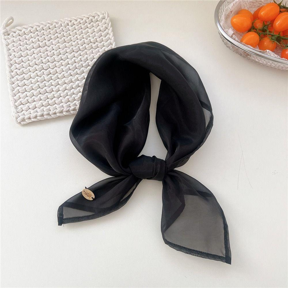 Transparent Cotton Linen Scarves Solid Color Square Handkerchief Pure Color Silk Scarf Female
