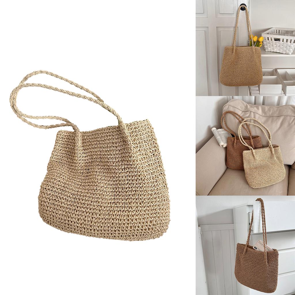 Rattan Summer-Beach Shoulder Bag Large Capacity Travel Journey Bag Vacation Bag Bucket Bag for Women Girl Beige/Coffee