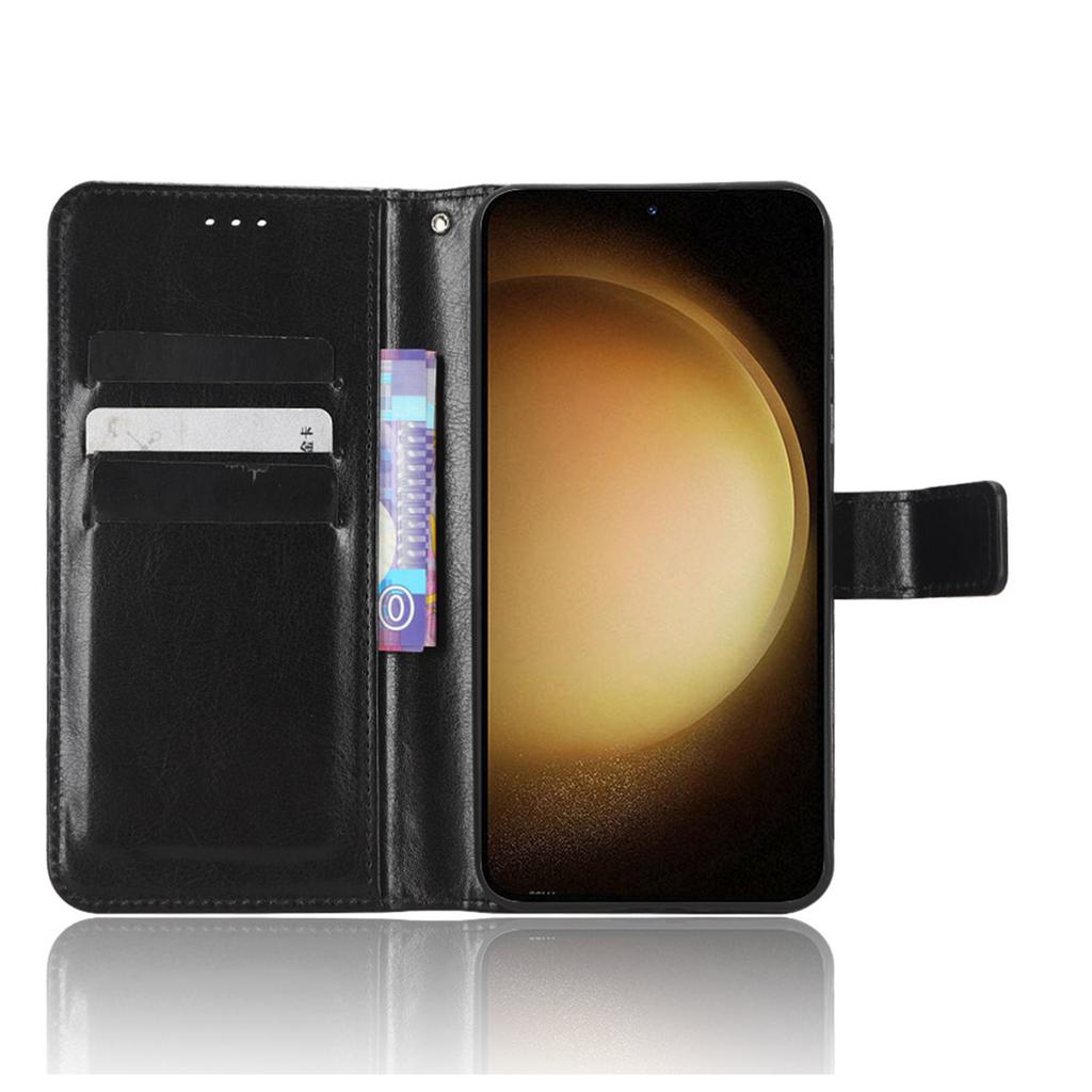Phone Cover for Samsung Galaxy S23+ PU Leather Crazy Horse Texture Wallet Stand Phone Case with Strap