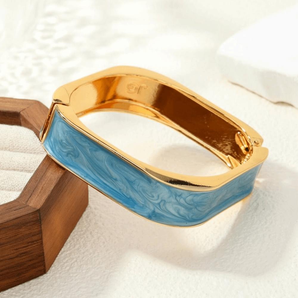 Модный квадратный широкий браслет-манжета из цинкового сплава для женщин, простой винтажный геометрический браслет, женский синий