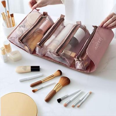 Korean Style 4-in-1 Large Capacity Foldable Mesh Makeup & Toiletry Bag with Detachable Storage Pouch