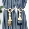 2 Pack Cotton Rope Curtain Holdbacks Ties Decorative Drapery Clip With Fringe and Wooden Beads for Living Room Decors