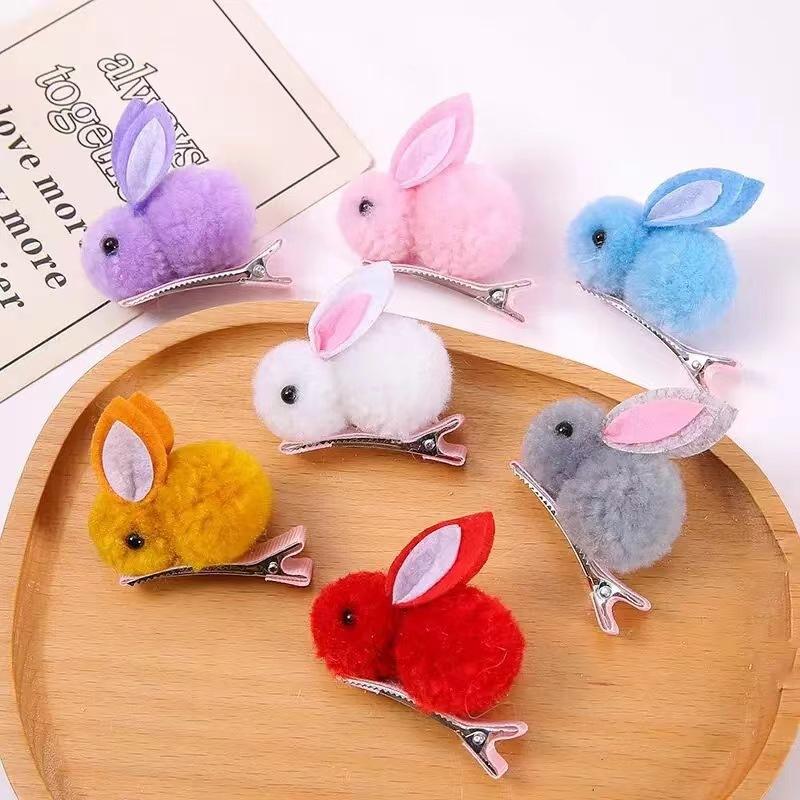 4Pcs For Kids Winter Plush Bunny Hairpins Hair Clips Vivid Color Creative Shape Adorable Sweet Hairpins Hair Accessory
