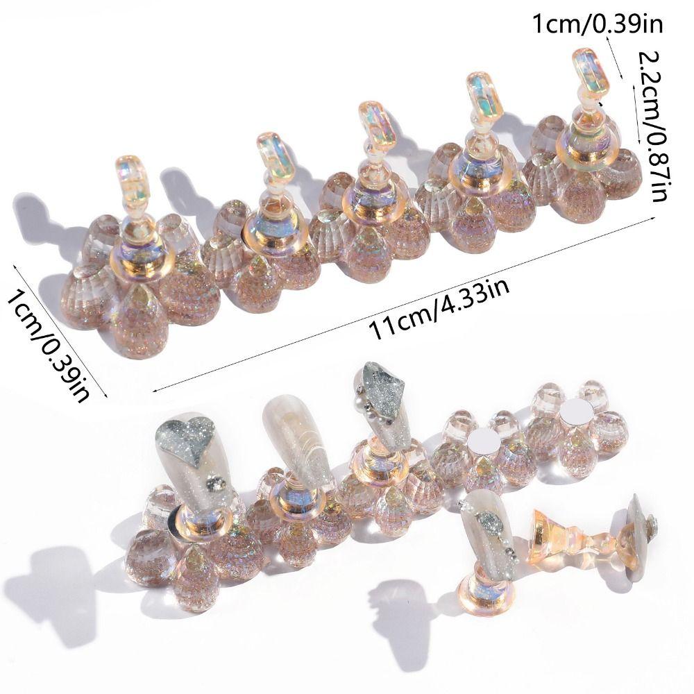 Crystal Flower Shape Nail Tip Practice Stand Shiny Nail Art Display Kit  DIY Practice
