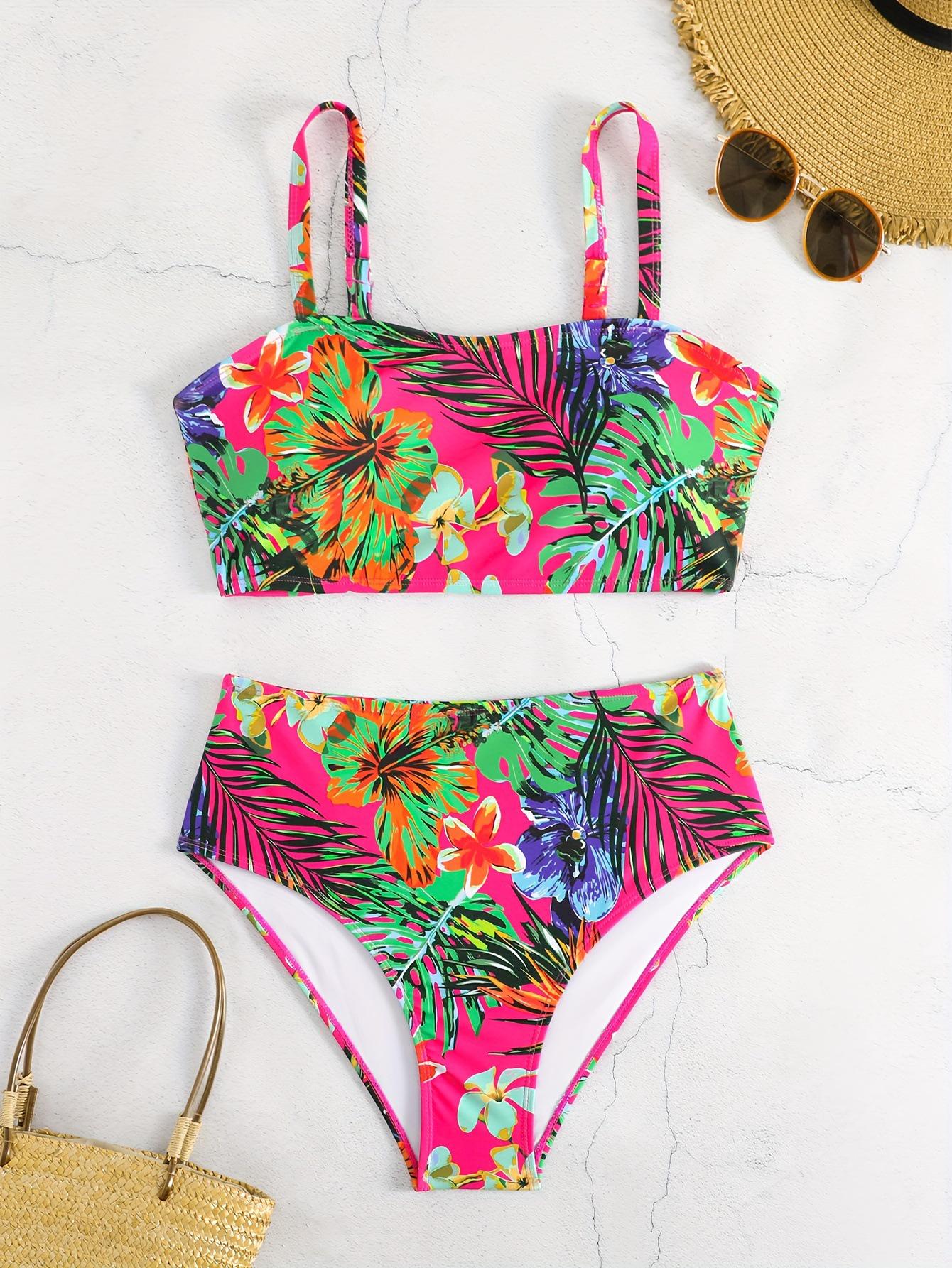 

2025 Floral Plus Size Bikini Swimwear for Women - European & American Style Swimsuit 1X Large