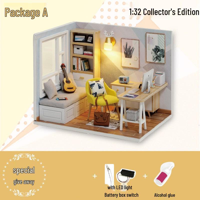 Zhiquwu Mini DIY Dollhouse: Sunshine Study Room - Handmade Architectural Model Toy for Kids