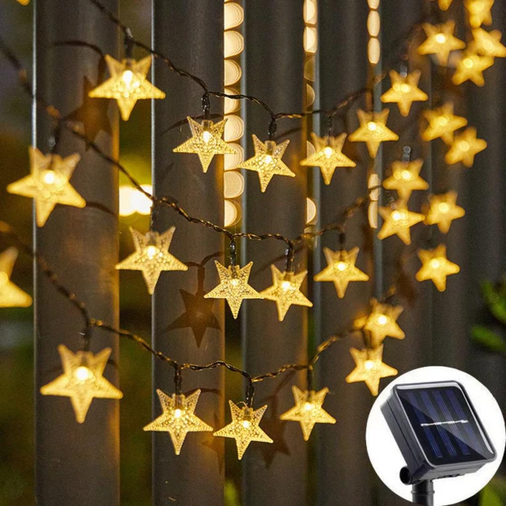 New 5/7/12M Solar Star String Lights Outdoor  Solar Powered Fairy Lights  Christmas Patio Garden Yard Porch Wedding Decor