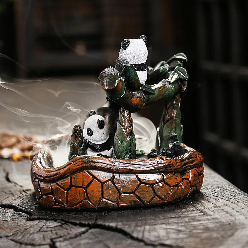 Bamboo Panda Incense Backflow Burner Backflow Incense Holder Waterfall Incense Burner Home Living Room Decorations Office