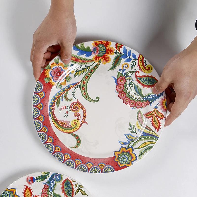 Kreatywne chińskie ceramiczne talerze, wyjątkowy okrągły talerz, pyszne domowe dania, talerz na steki, wykwintne kwiaty, zastawa stołowa