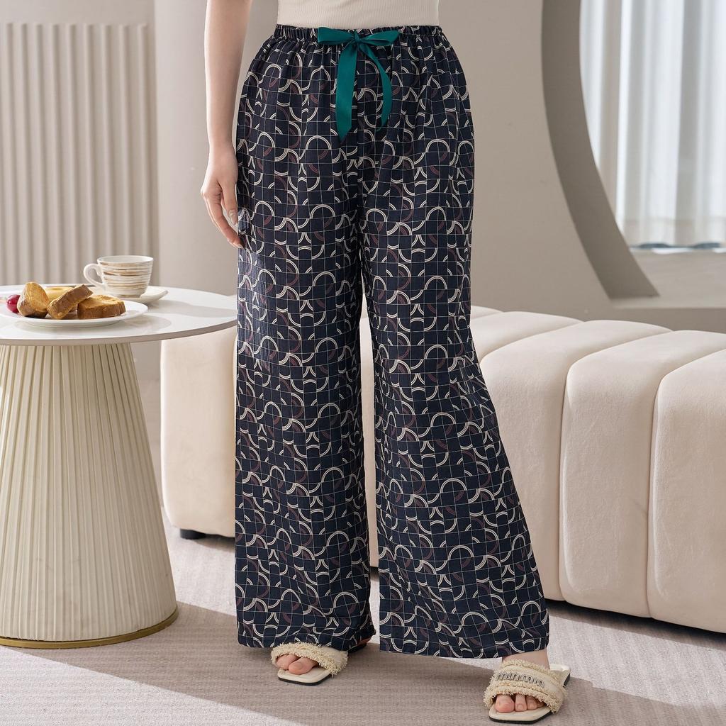 Cotton Silk Family Spring and Autumn Women's Cotton Silk Pajama Pants Wide-leg Pants Thin Artificial Cotton Can Be Worn Outside Casual Home Pants
