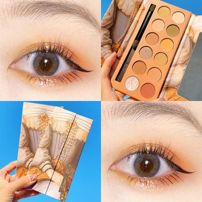 Zwölf Farben Ölgemälde-Lidschatten lassen sich nicht leicht vom Make-up abnehmen. Perlglanz-Matt-Pflege-Lidschatten-Palette in Erdtönen