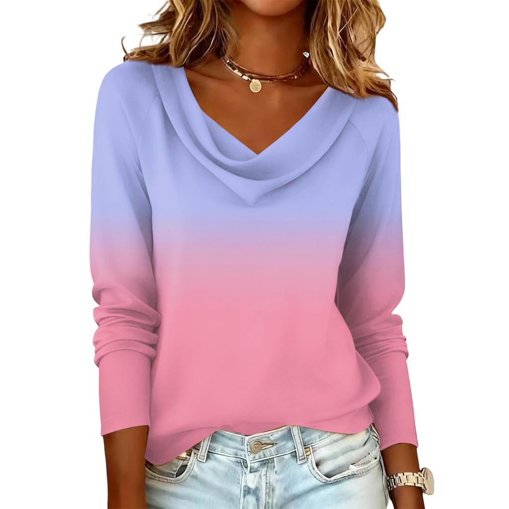 Γυναικείο casual φούτερ με στάμπα ντεγκραντέ και μακριά μανίκια