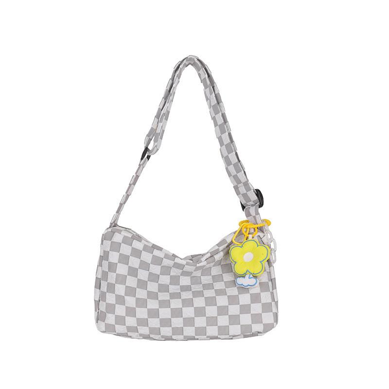 Stylish Gray And Blue Street Fashion Girls Plaid Nylon Messenger Shoulder Bag