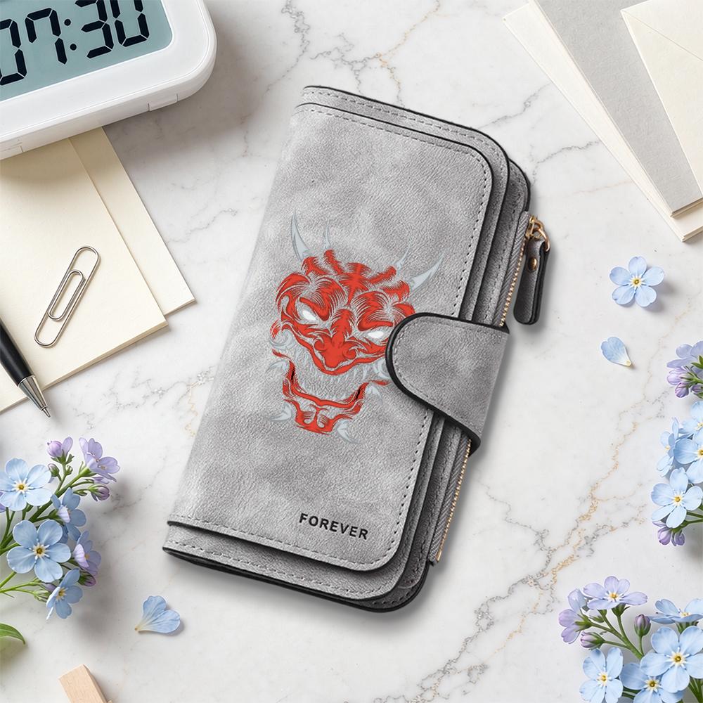 Gothic Oni Pattern Long Wallet Multislot Card Holder Coin Purse Forever Casual Portable Purse