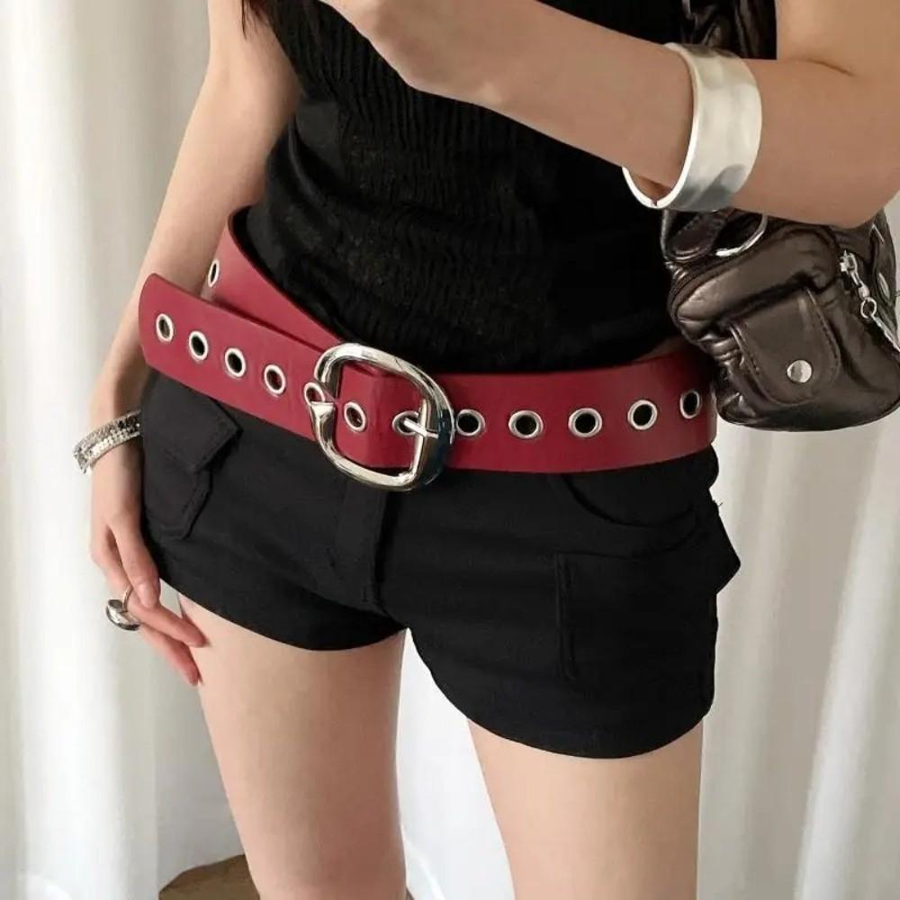 Retro Wide Belt Versatile Needle Buckle Belt Y2K PU Leather Belt  for Women