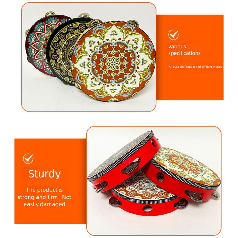 Chinese Style Tambourine Handbell 8 Inch Music Percussion Instrument Ethnic Floret Hand Drum  Kids